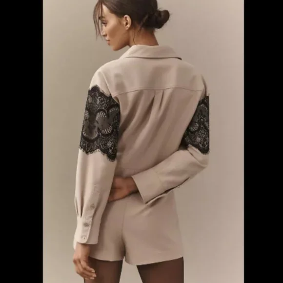 Brand New By Anthropologie Long-Sleeve Collared Lace Playsuit - Picture 2 of 4